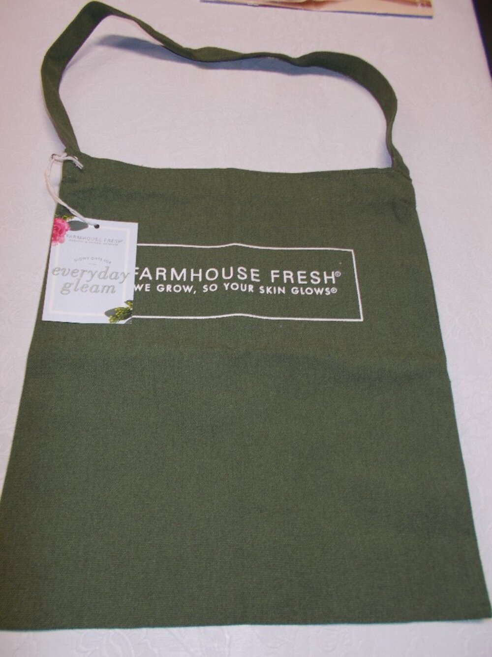 NWT Farmhouse Fresh olive green canvas tote bag, smoke-free